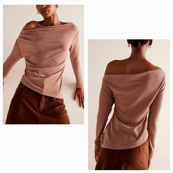 Free People We The Free lightweight asymmetrical LS ribbed shirt Size Small NEW - Picture 1 of 11